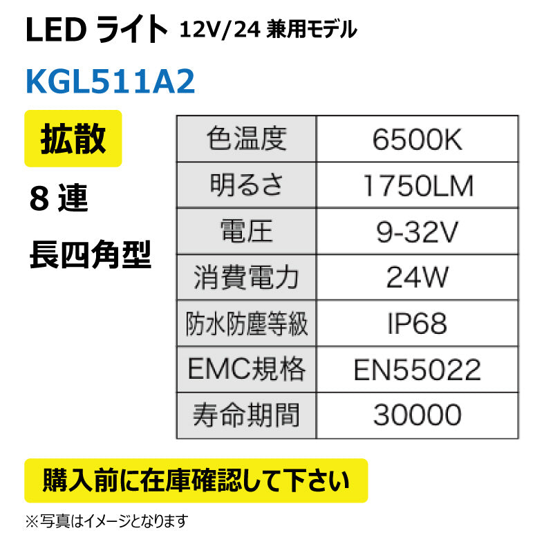 LEDライト (8連/長四角型/拡散)KGL511A2
