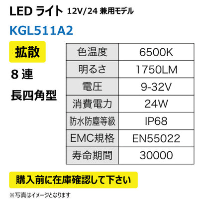 LEDライト （8連/長四角型/拡散）KGL511A2